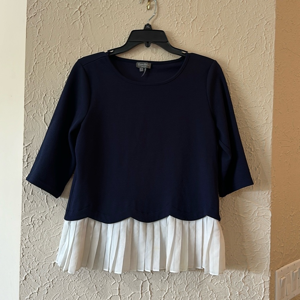 Blue and white peplum blouse